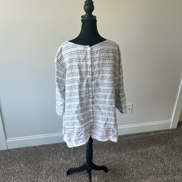 J.Jill Love Linen Striped Long Sleeve Boxy Blouse White Blue Lilac Size XL - Picture 4 of 9